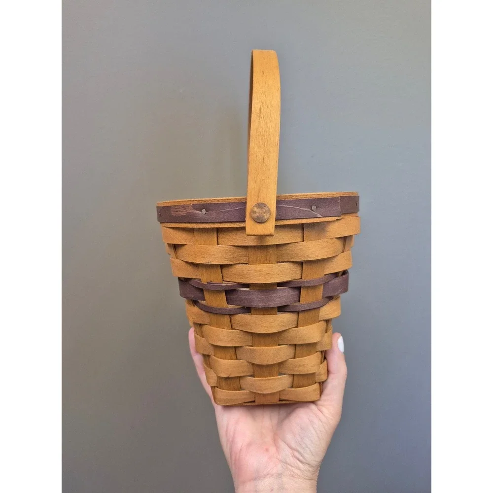 Longaberger 1994 Small Basket Wood Handle Woven Farmhouse Decor‎ w Liner